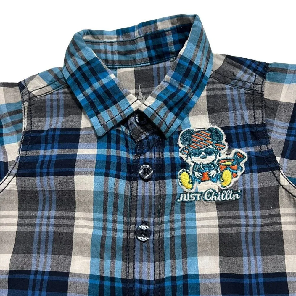 Disney Parks 6m Mickey Mouse Just Chillin' Plaid Romper